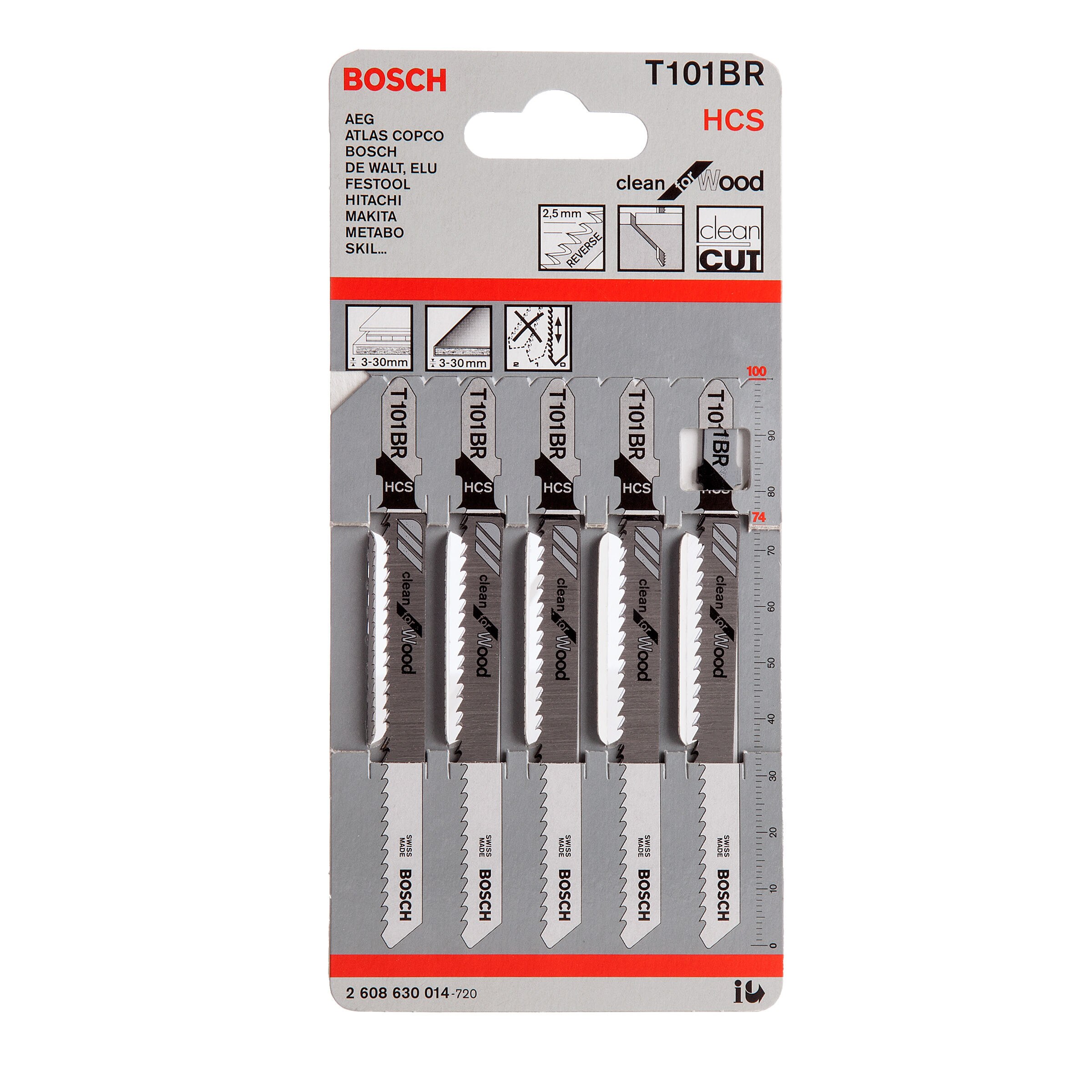 Bosch T101BR Clean Jigsaw Blade for Wood 100mm (Pack of 5)