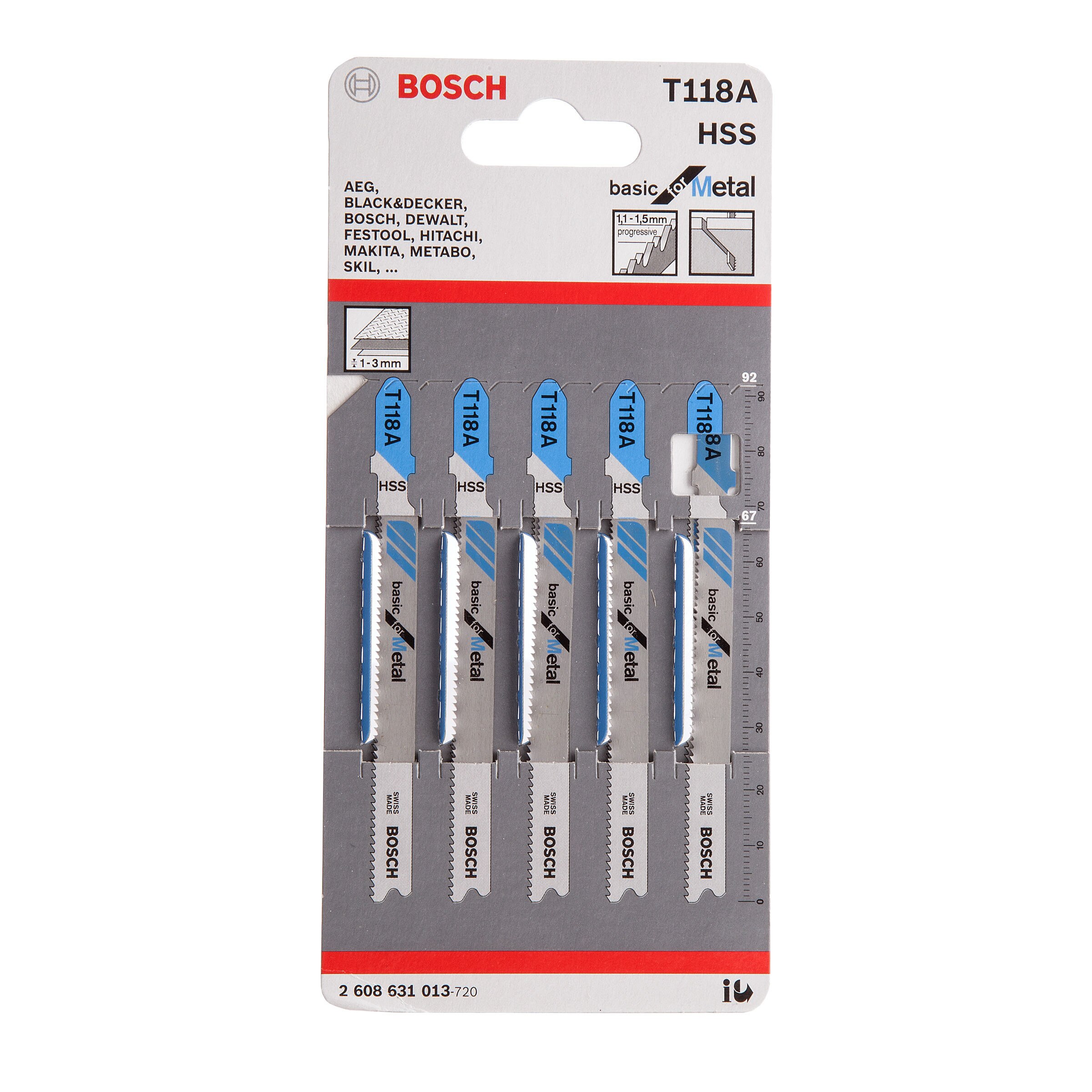 Bosch T118A Basic Jigsaw Blade for Metal 92mm (Pack of 5)