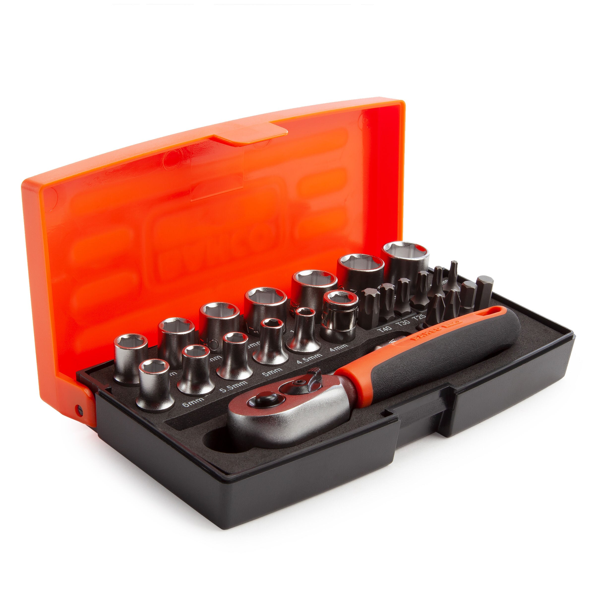 Bahco SL25 1/4" Square Drive Socket Set with Screwdriver Bits & Bit Holder (25 Piece)