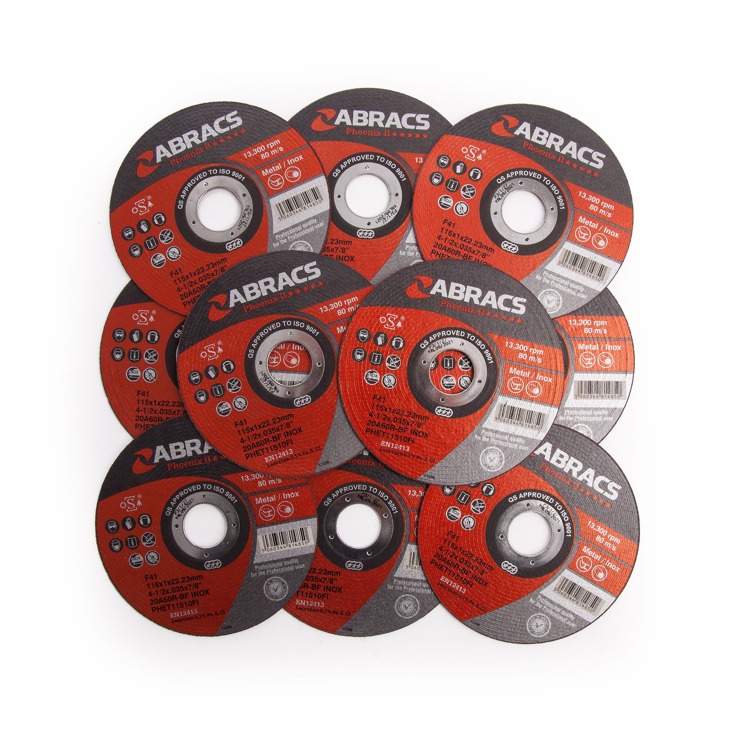 Abracs PHET11510FI Phoenix II Flat Extra Thin INOX Cutting Disc 115 x 1 x 22mm (Pack of 10)