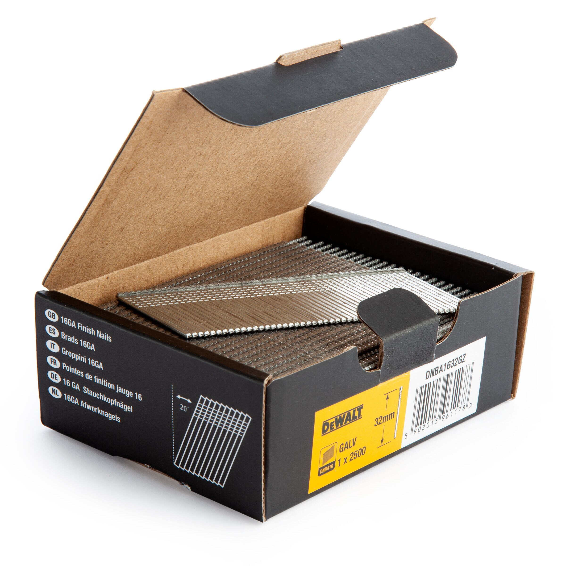 Dewalt DNBA1632GZ Galvanised Angled Finish Nail 16GA 32mm (Pack of 2500)