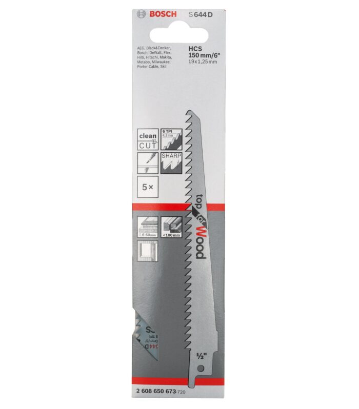 Bosch S644D Top Reciprocating Saw Blade for Wood 150mm (Pack of 5)