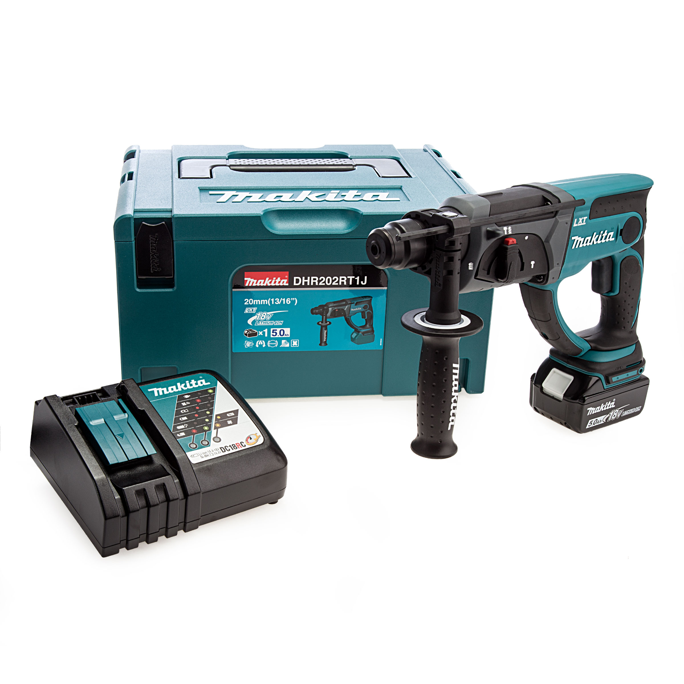 Makita DHR202 LXT 18V SDS+ Rotary Hammer in Makpac Case (1 x 5.0Ah Battery)