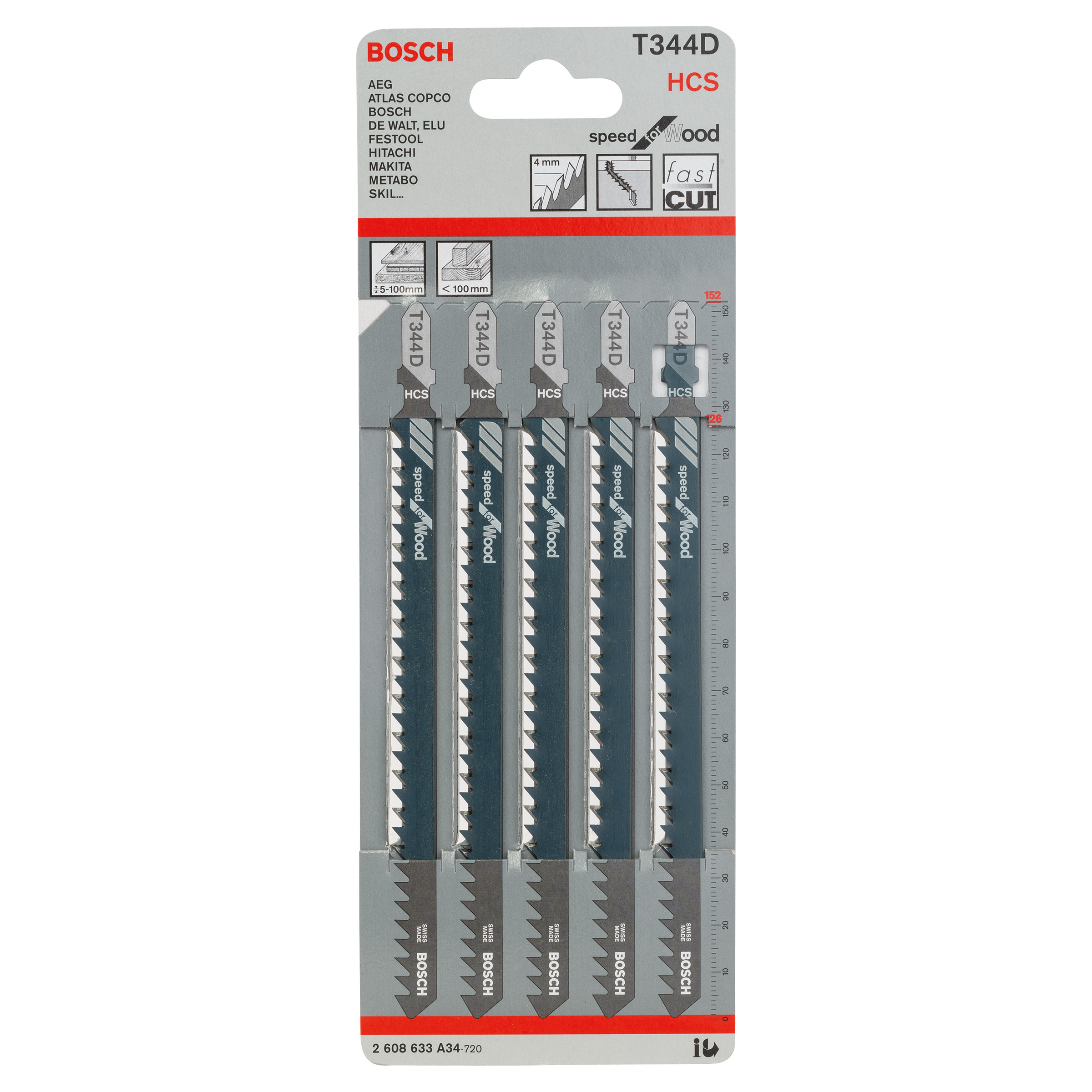 Bosch T344D Speed Jigsaw Blade for Wood 152mm (Pack of 5)