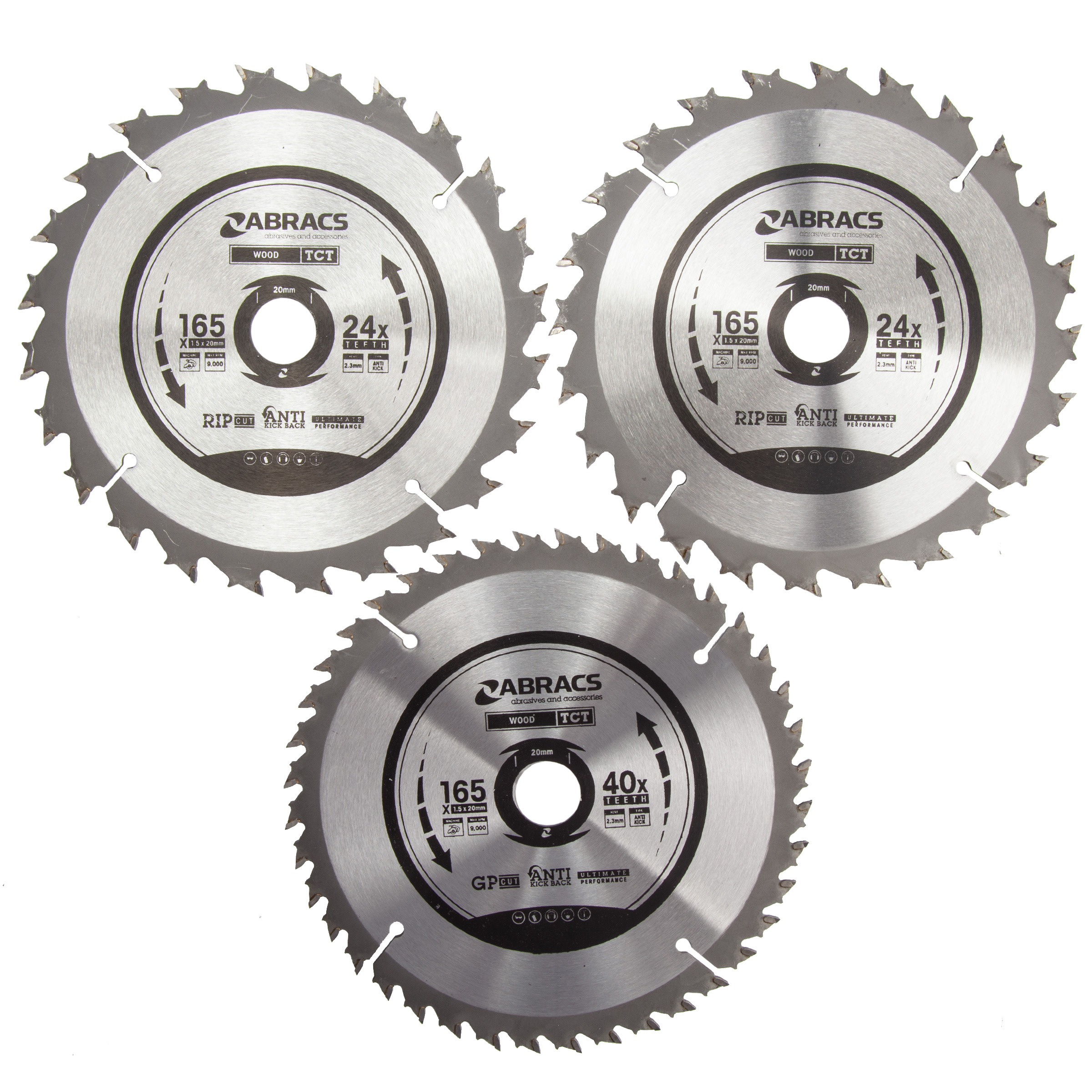 Abracs TCT1653 Expert TCT Circular Saw Blade for Wood 165 x 20mm (Pack of 3)