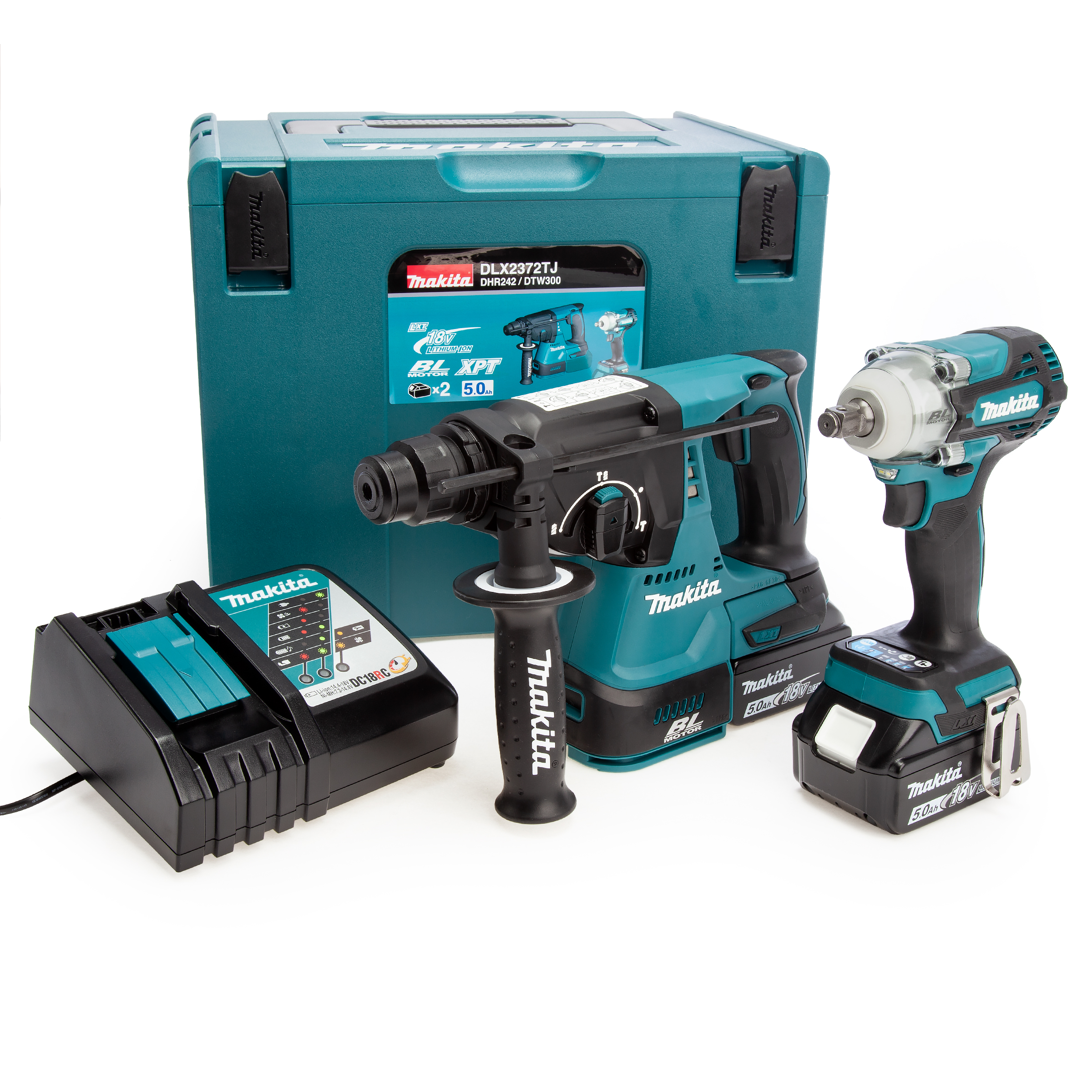 Makita DLX2372TJ LXT 18V Rotary Hammer & Impact Wrench Twin Pack (2 x 5.0Ah Batteries)