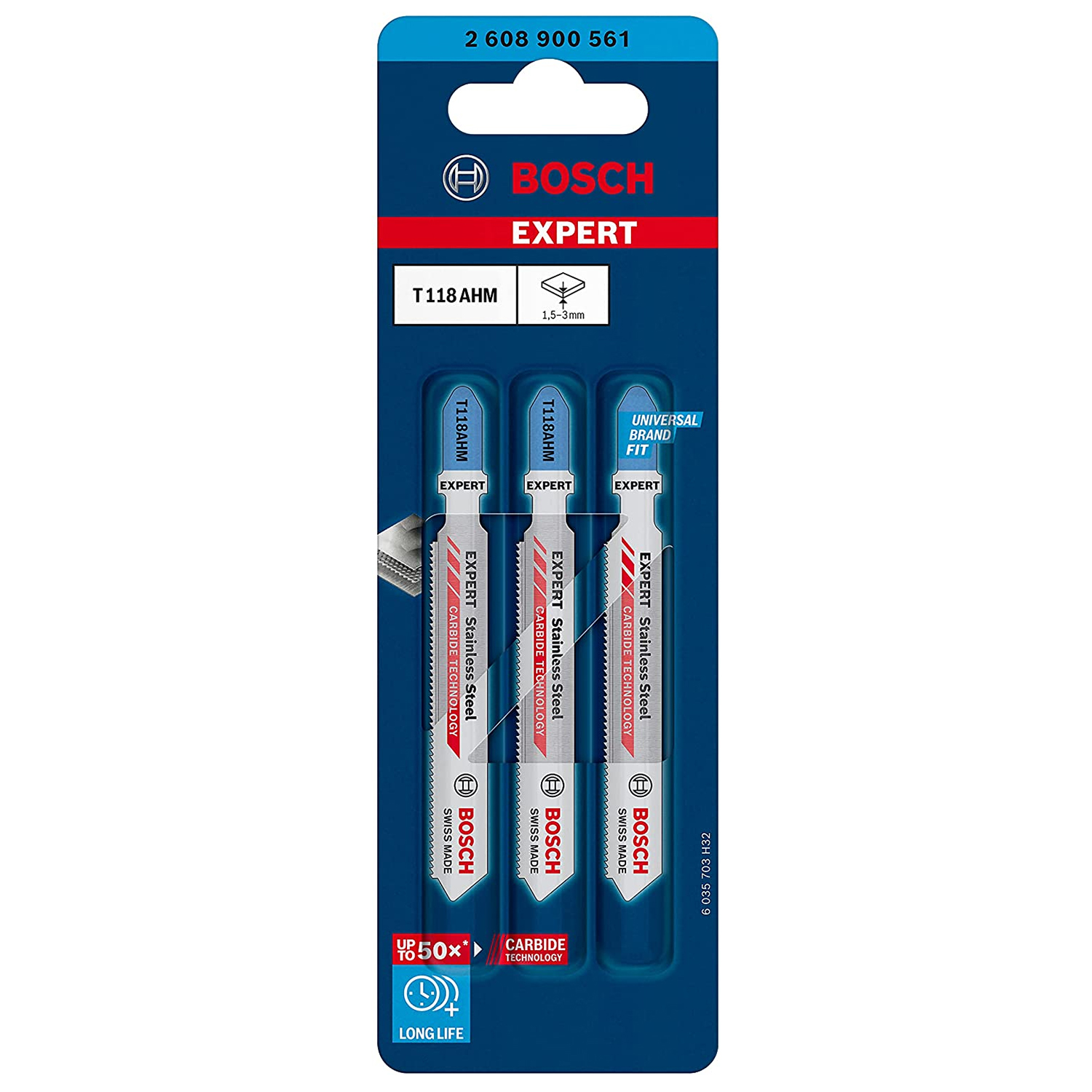 Bosch T118AHM EXPERT Jigsaw Blade for Stainless Steel 83mm (Pack of 3)