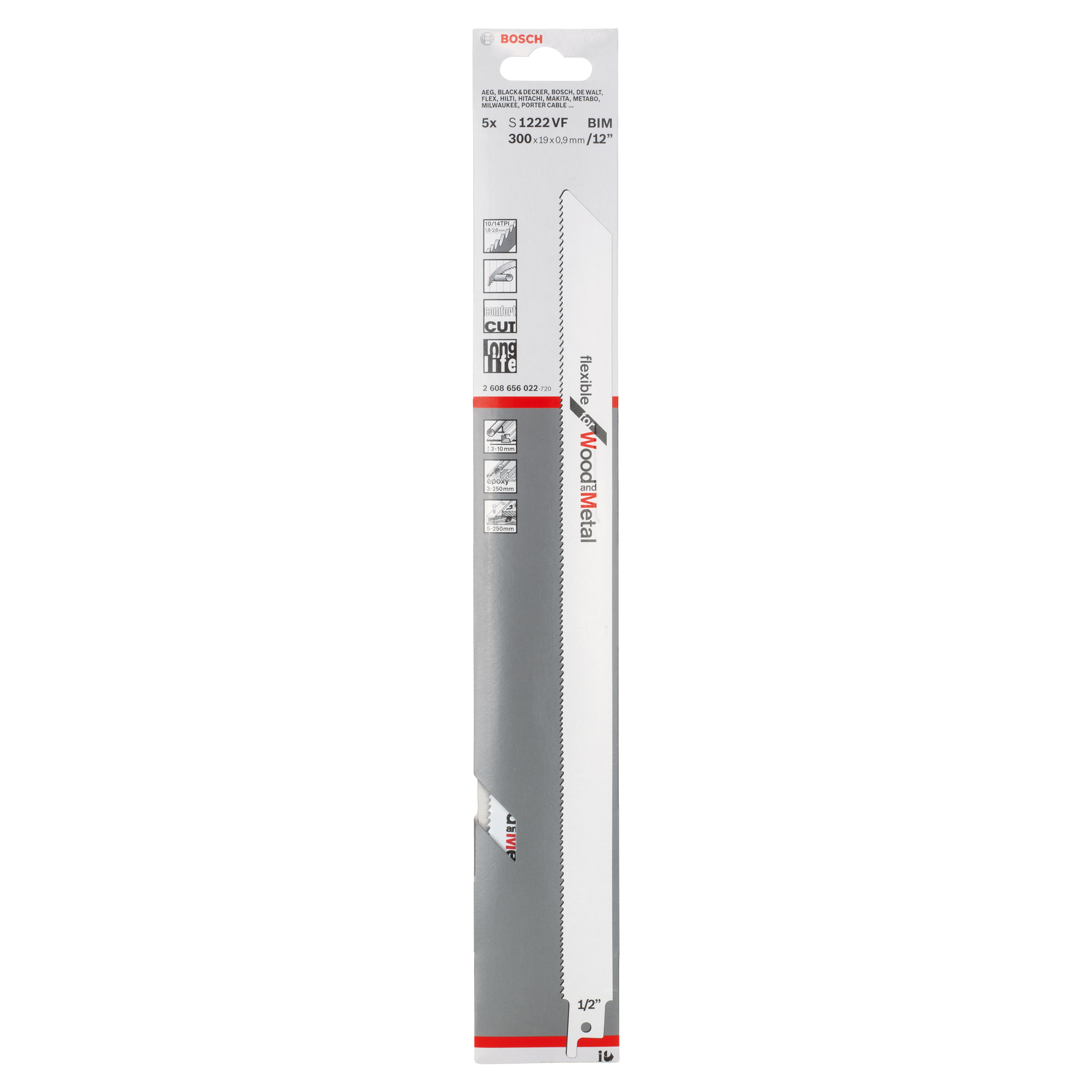 Bosch S1222VF Flexible Reciprocating Saw Blade for Wood & Metal 300mm (Pack of 5)