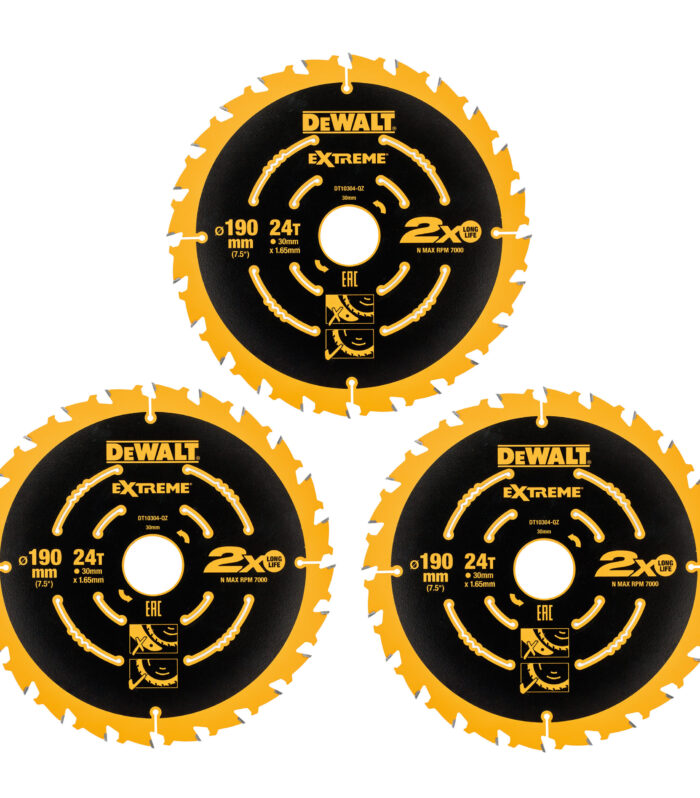 Dewalt DT10399 Extreme Framing Circular Saw Blades for Wood 190 x 30mm x 24T (Pack of 3)