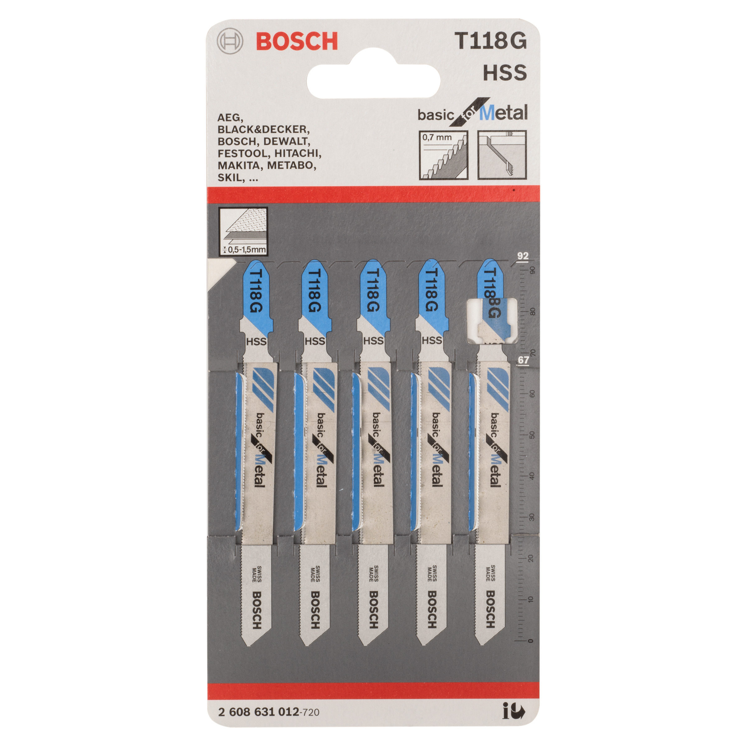 Bosch T118G Basic Jigsaw Blade for Metal 92mm (Pack of 5)