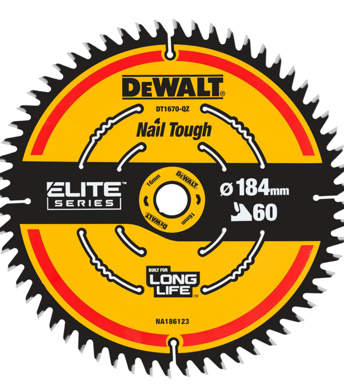 Dewalt DT1670 ELITE Nail Tough Circular Saw Blade 184 x 16mm x 60T