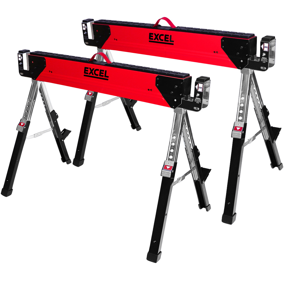 Excel 6288 Heavy-Duty Steel Folding Sawhorse with Adjustable Legs 1178kg (Twin Pack)