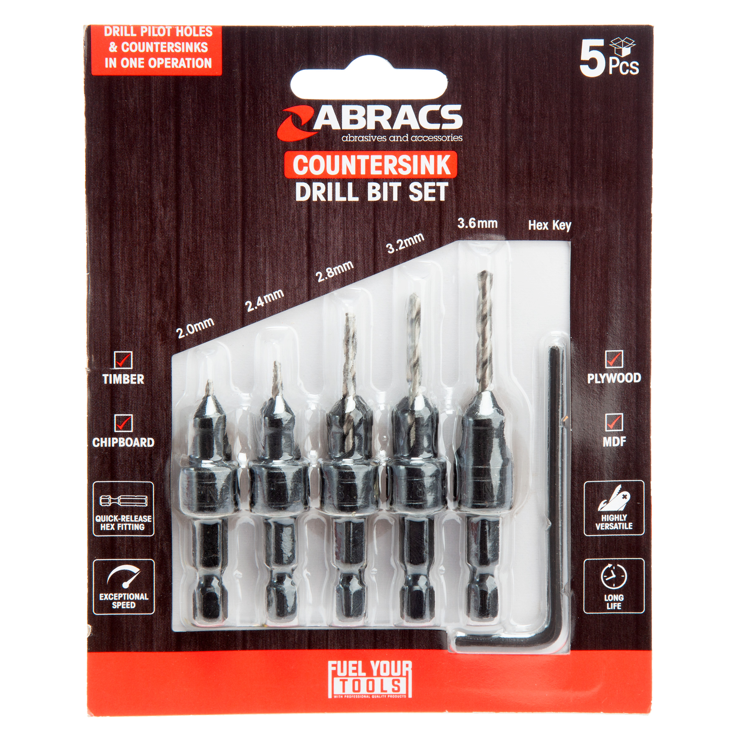 Abracs CSDBSET5 Expert Countersink Drill Bit Set (5 Piece)