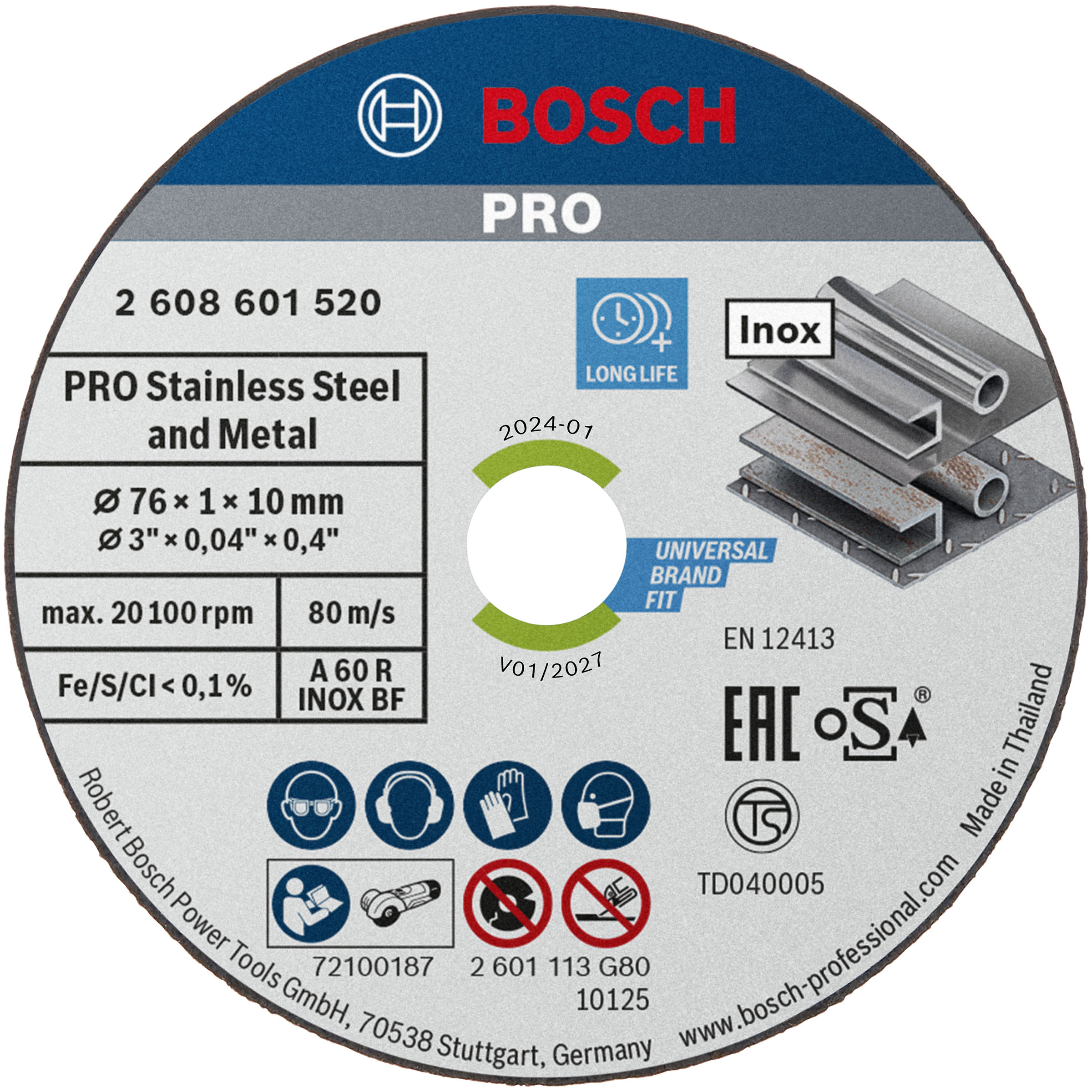 Bosch 2608601520 PRO Stainless Steel & Metal Cutting Disc 76mm (Pack of 5)