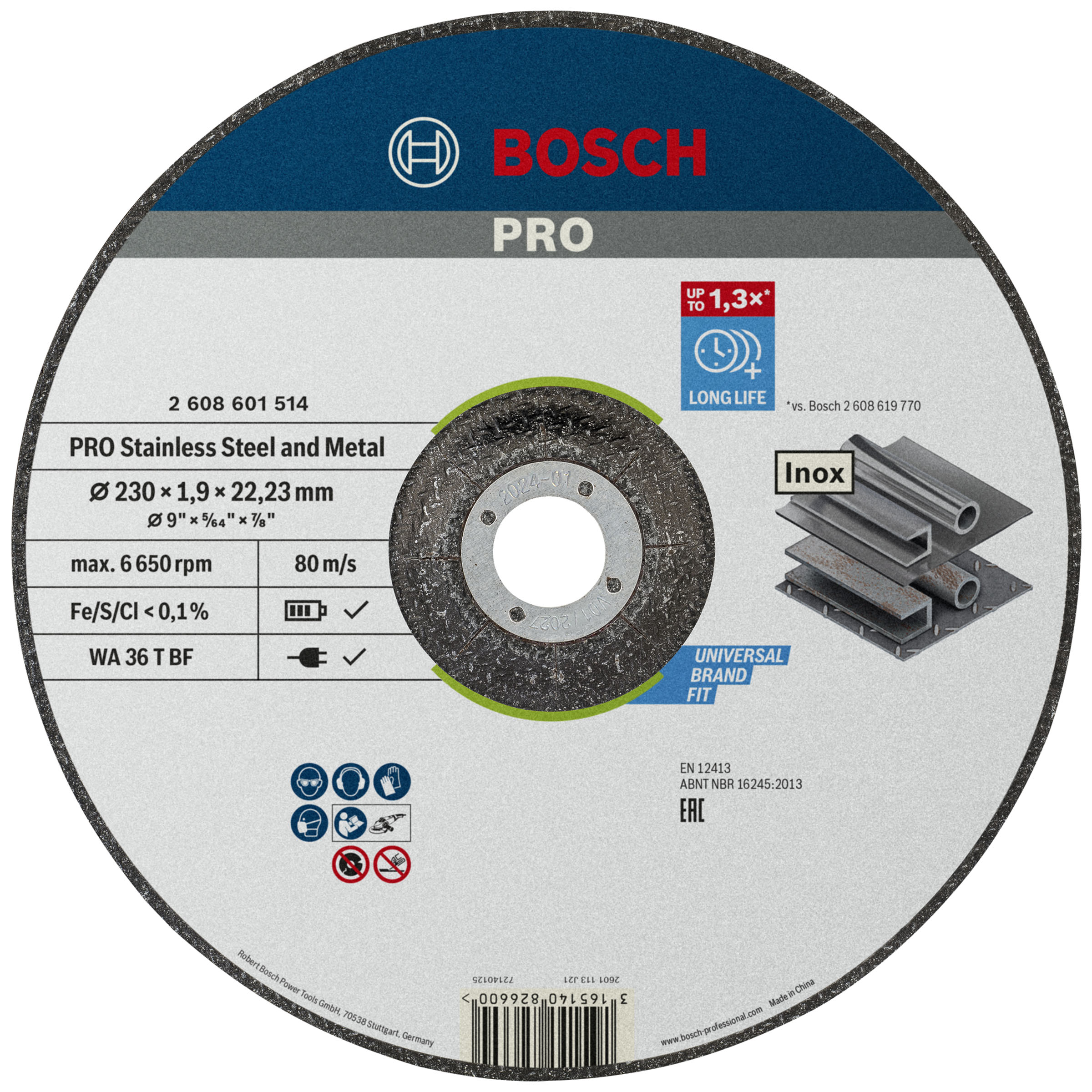 Bosch 2608601514 PRO Stainless Steel & Metal Cutting Disc 230mm (Box of 25)