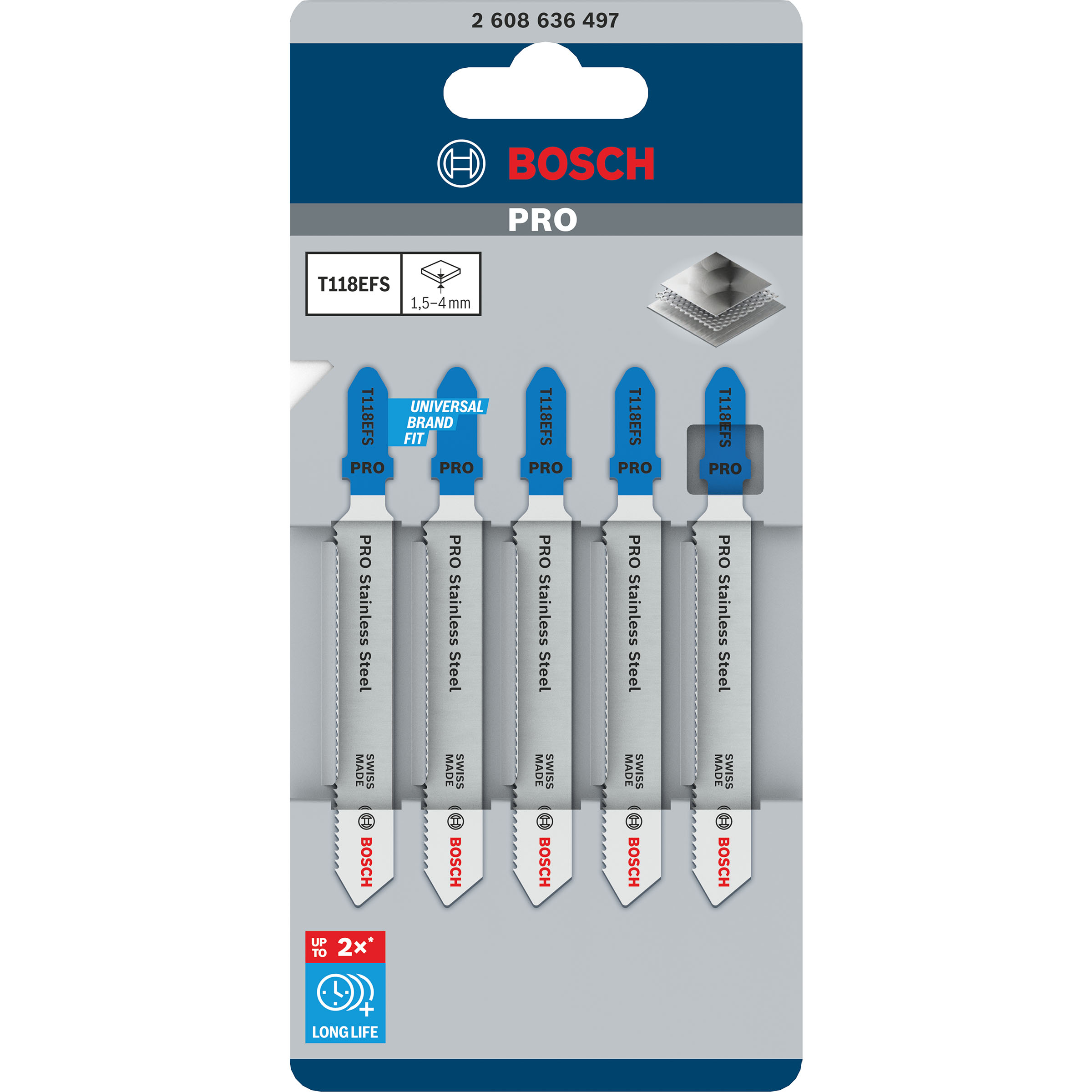 Bosch T118EFS PRO Stainless Steel Jigsaw Blade 83mm (Pack of 5)