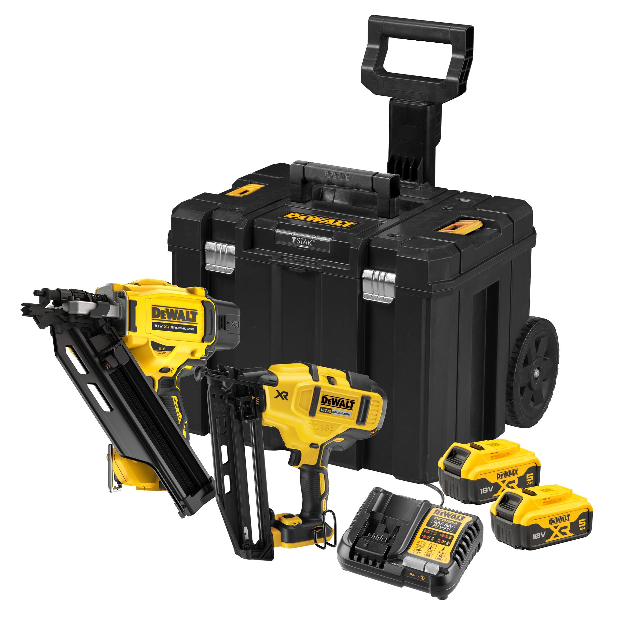 Dewalt DCK246P2T 18V Brushless Nailer Twin Kit (2 x 5.0Ah Batteries) Tstak Mobile Kit Box