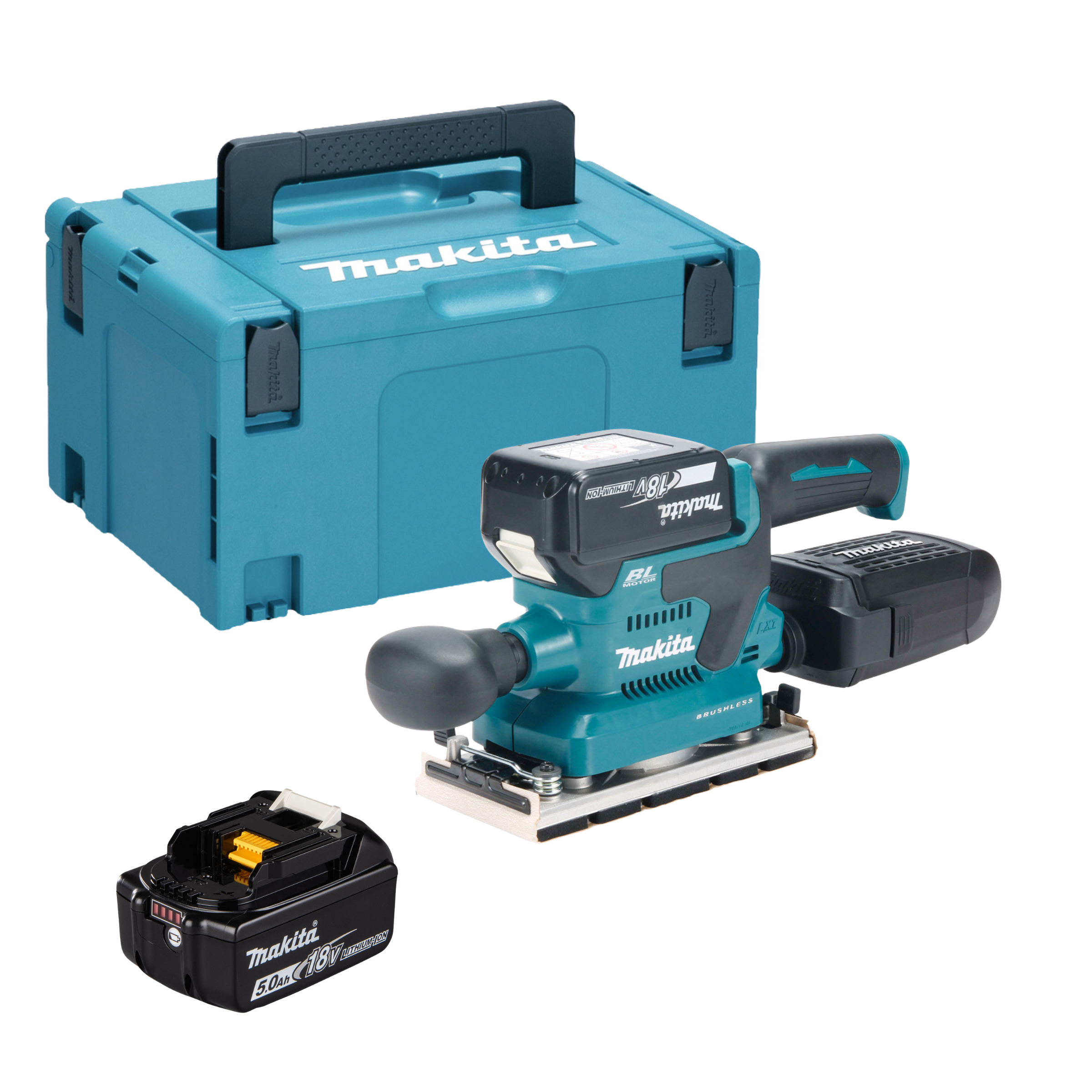 Makita DBO382RTJ LXT Finishing Sander 2x 18V Batteries and MakPac Case
