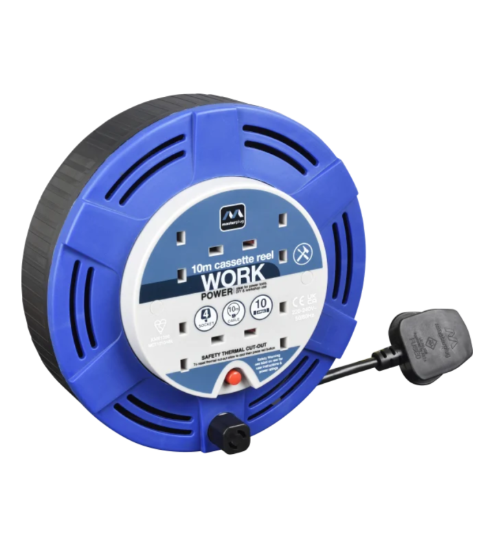 Masterplug 4 Socket 10m 10A Medium Cassette Reel (Blue)