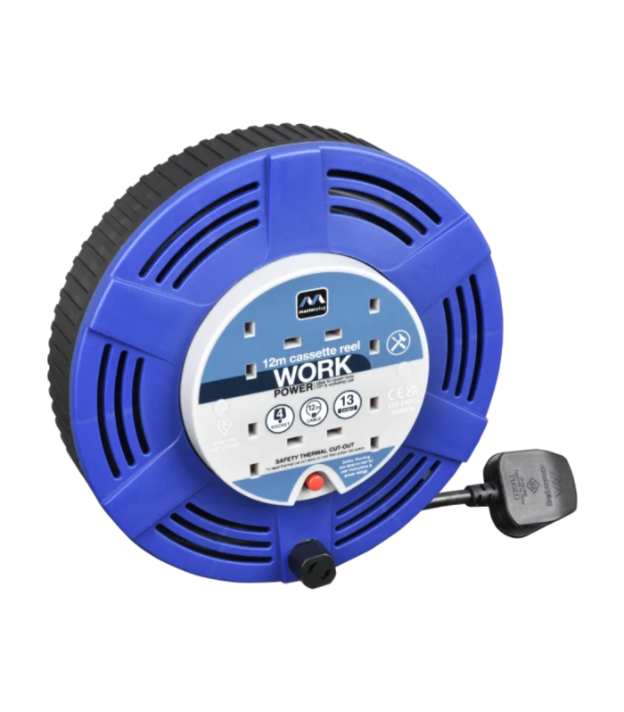 Masterplug 4 Socket 12m 13A Large Cassette Reel (Blue)