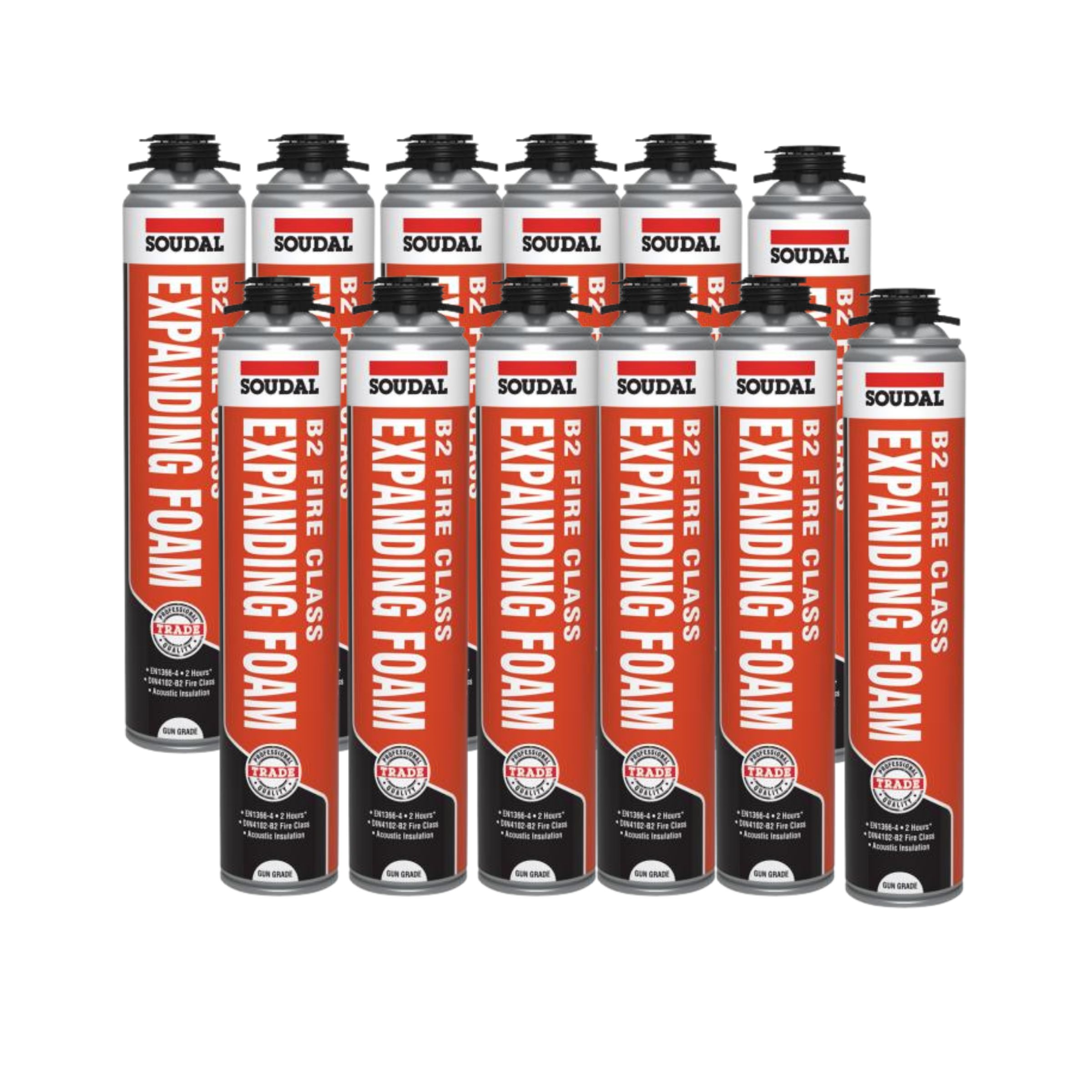 Soudal B2 Fire & Acoustic Expanding Foam Gun Grade 750ml - Pack of 12