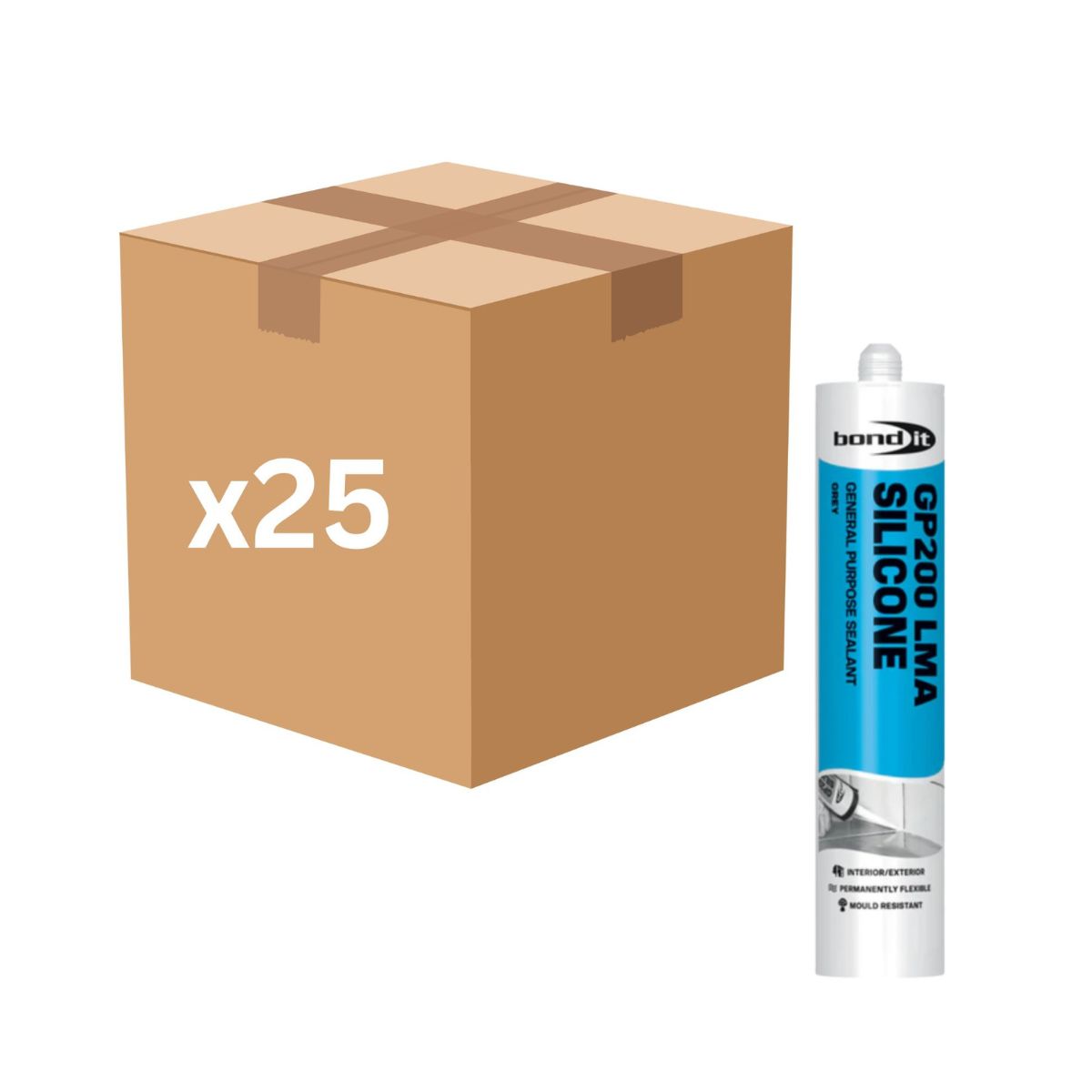 Bond It GP200 General Purpose Silicone Sealant 275ml (Grey) - Box of 25