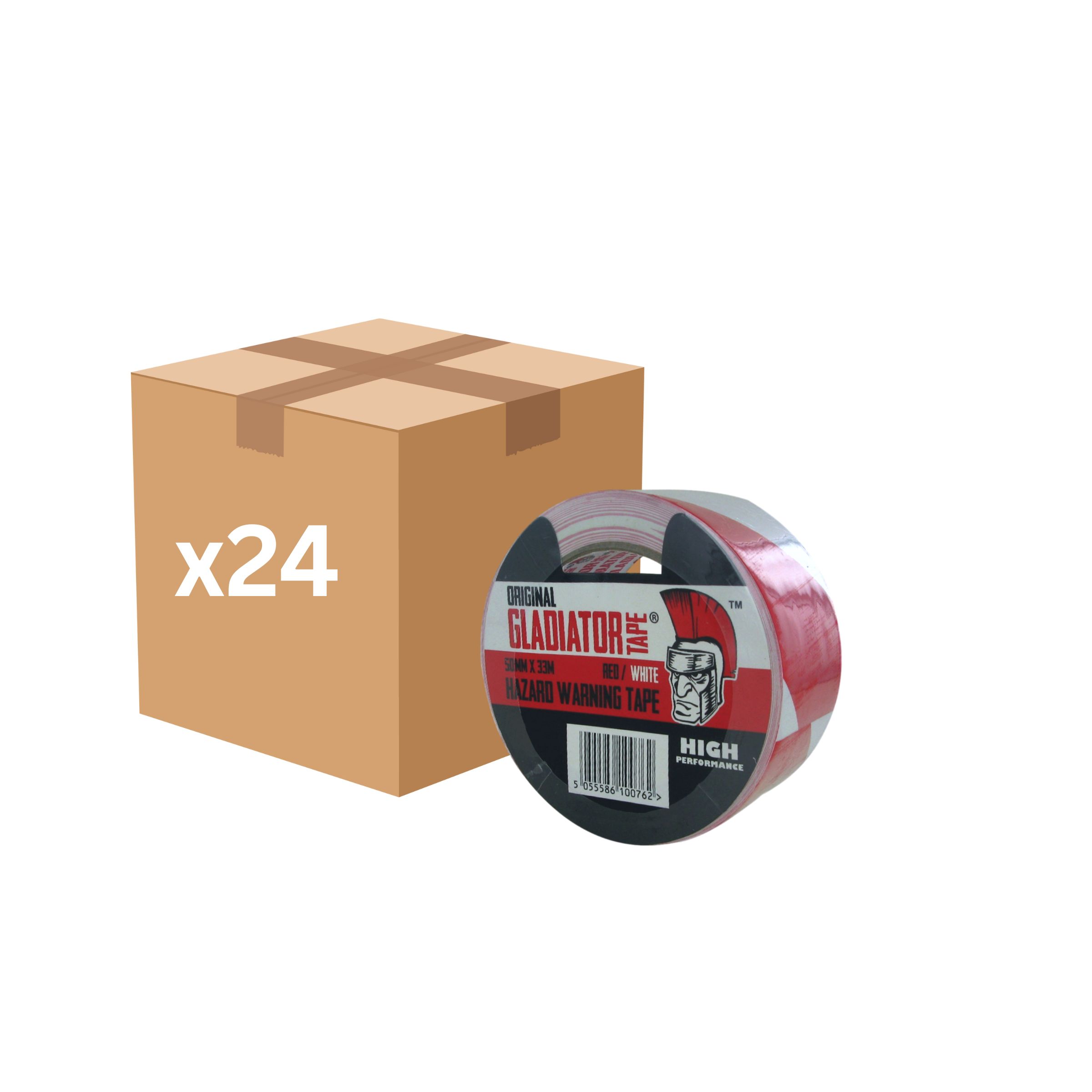 Gladiator Hazard Warning Tape Red/White 50mm x 33m (Box of 24)