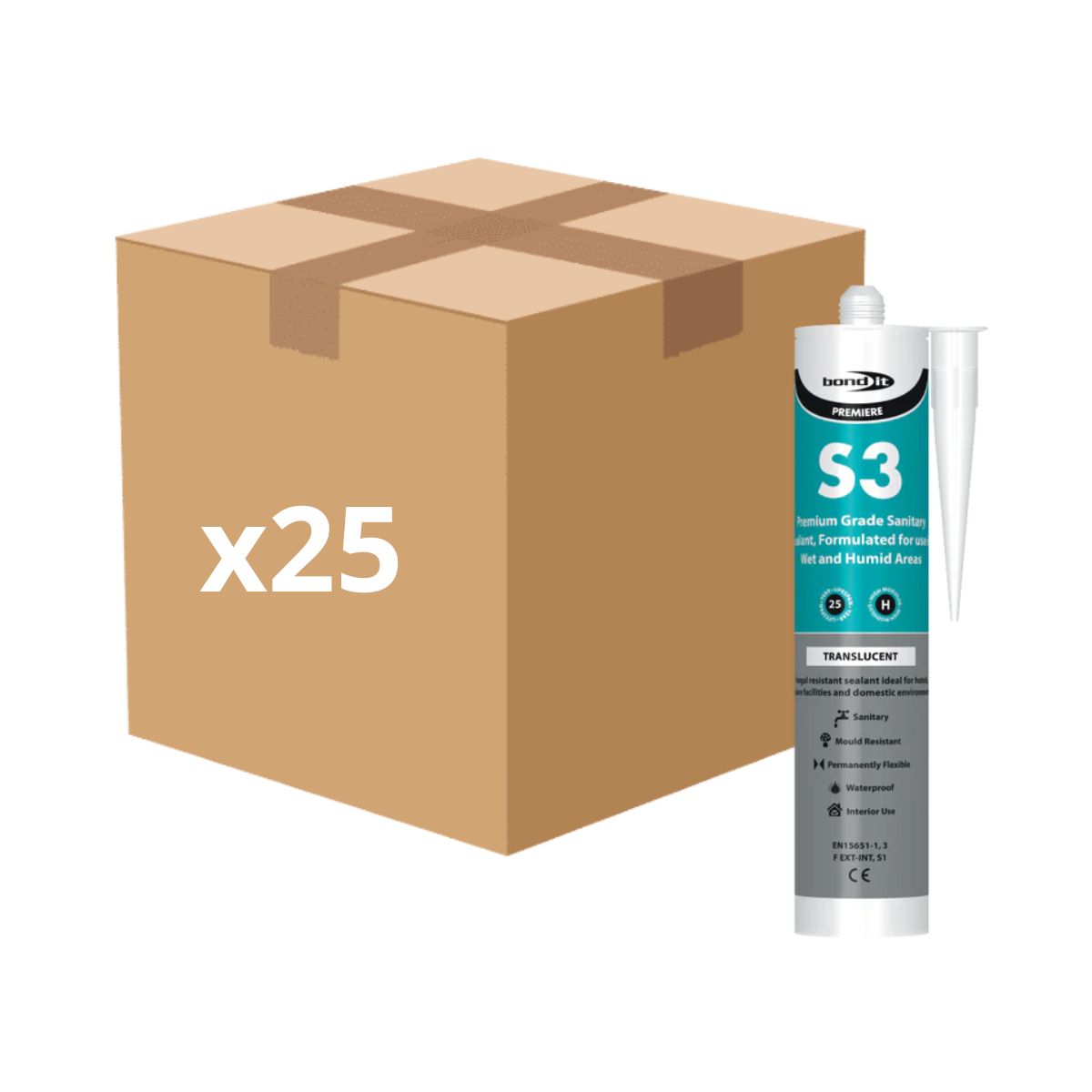 Bond It S3 Premium Sanitary Silicone 285ml (Translucent) - 25 Pack