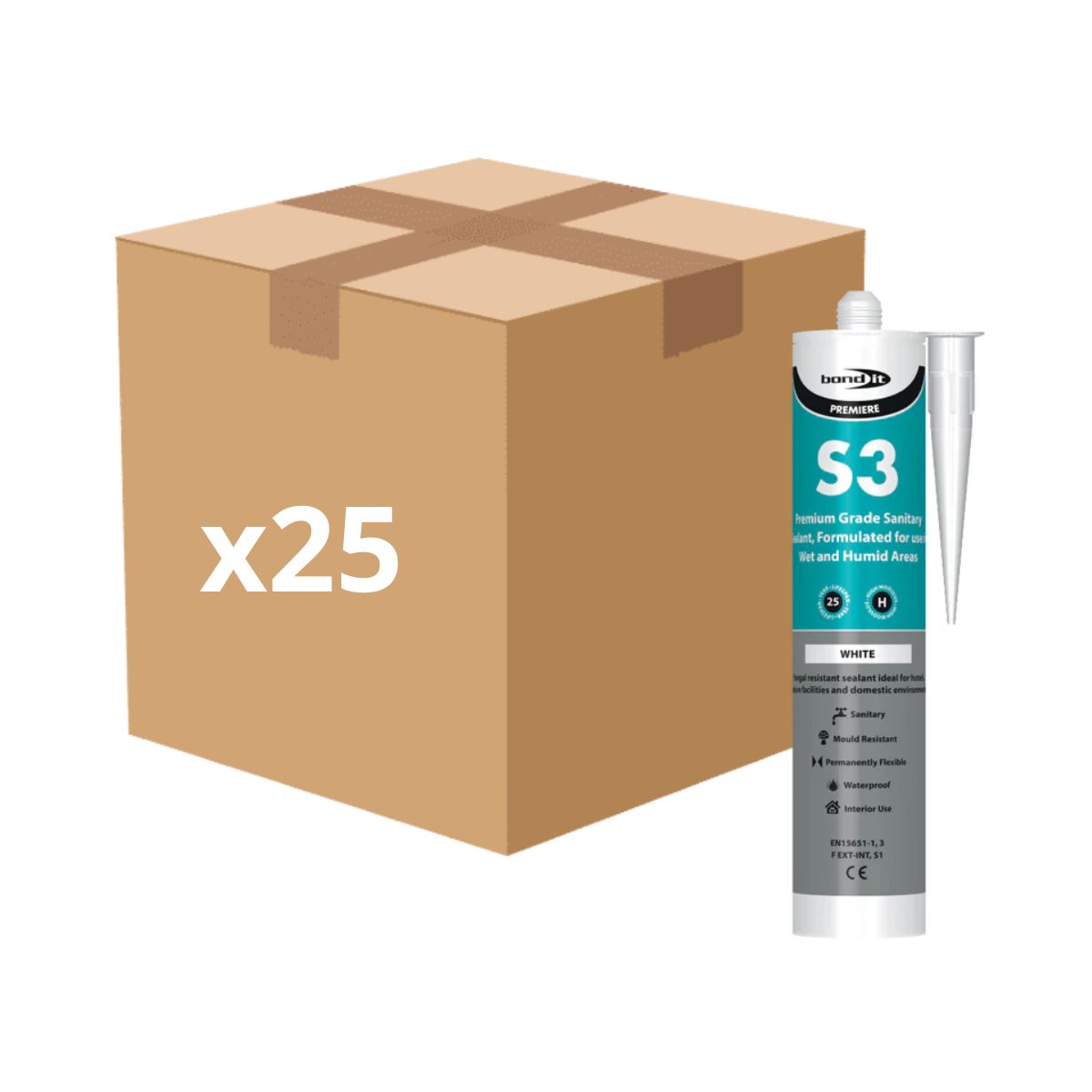 Bond It S3 Premium Sanitary Silicone 285ml (White) - 25 Pack