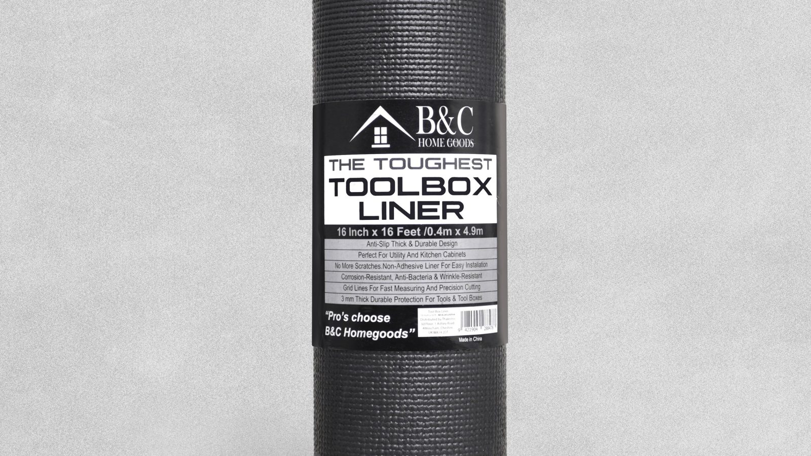 B&C Home Goods Toolbox Liner 18″ x 24′  – Black Roll
