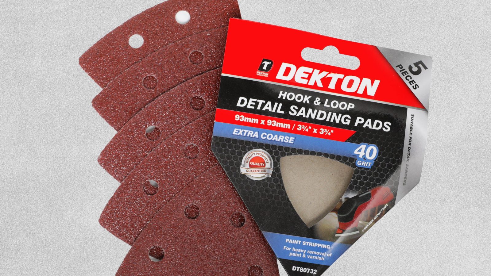Dekton Hook & Loop Detail Sanding Pads 93mm x 93mm – Extra Coarse