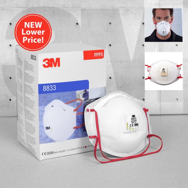 3M 8833 Valved FFP3 Dust Masks - Various Pack Sizes
