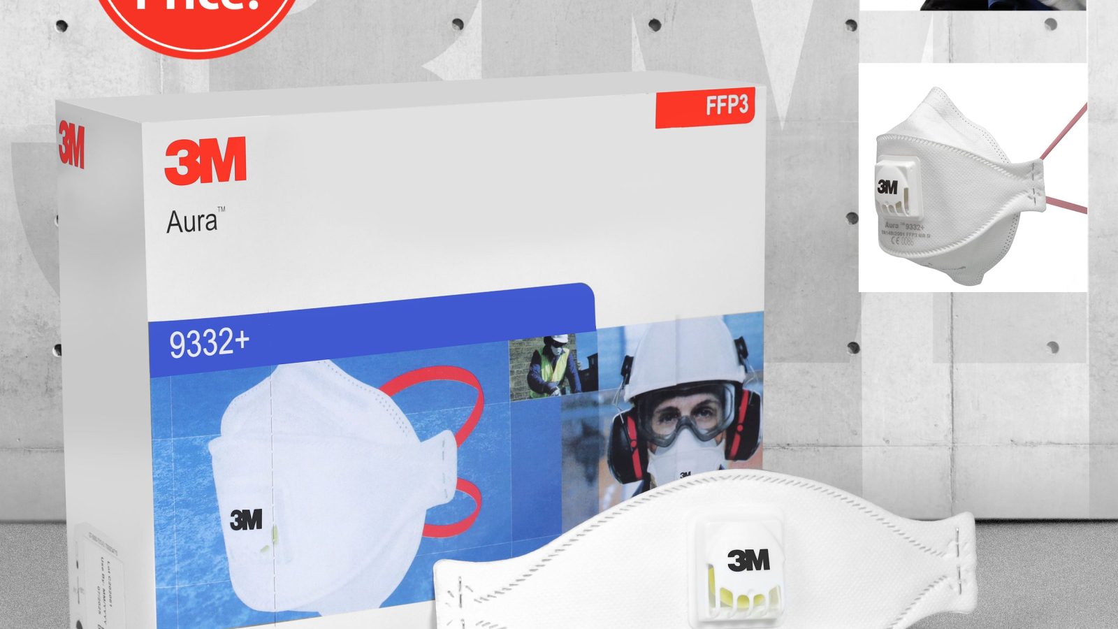 3M Aura 9332+ Valved Fold Flat FFP3 Dust Masks – Various Pack Sizes