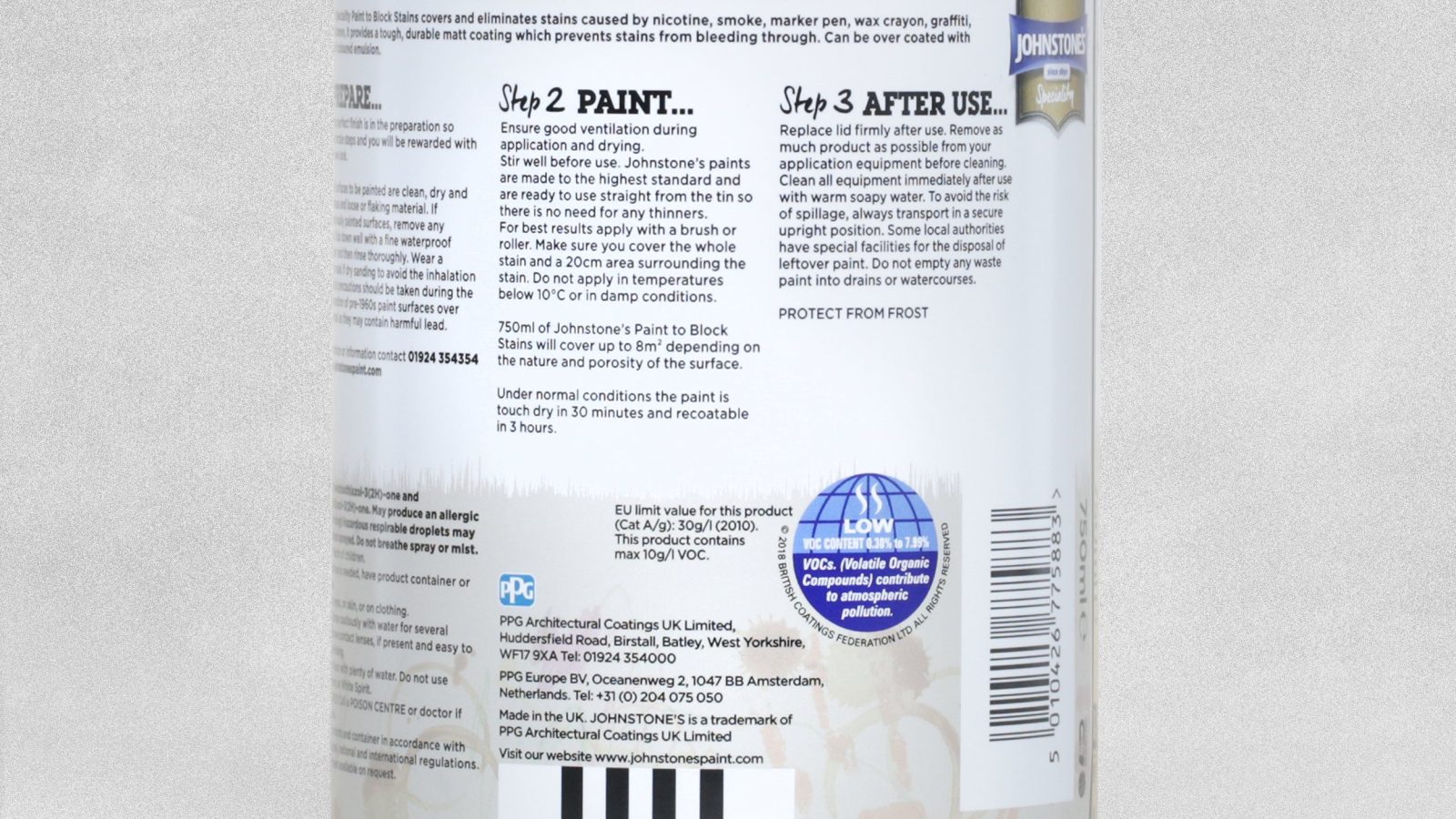 Johnstone’s Speciality Paint Block Stains White – 750ml
