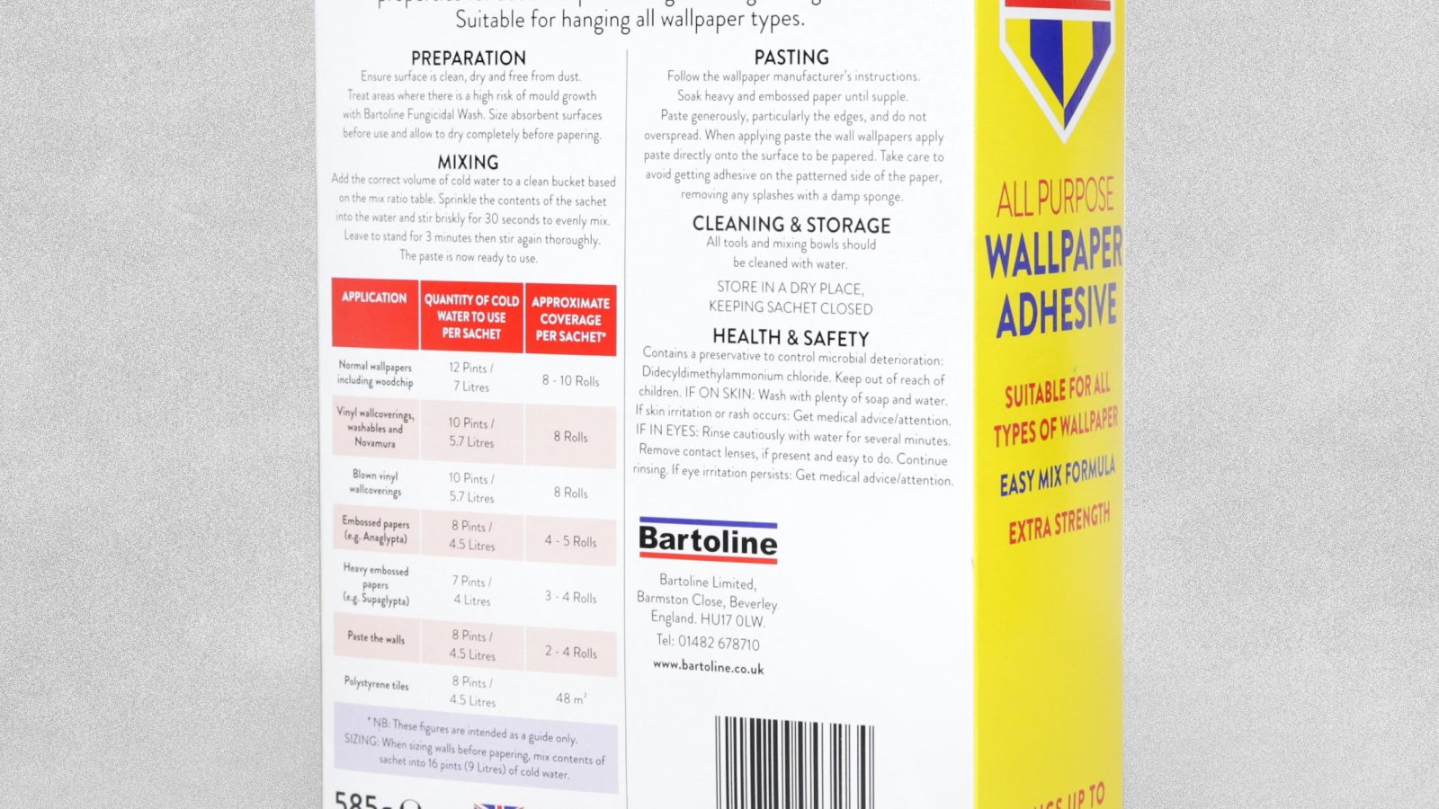 Bartoline All Purpose Wallpaper Adhesive – 30 Roll Sachets