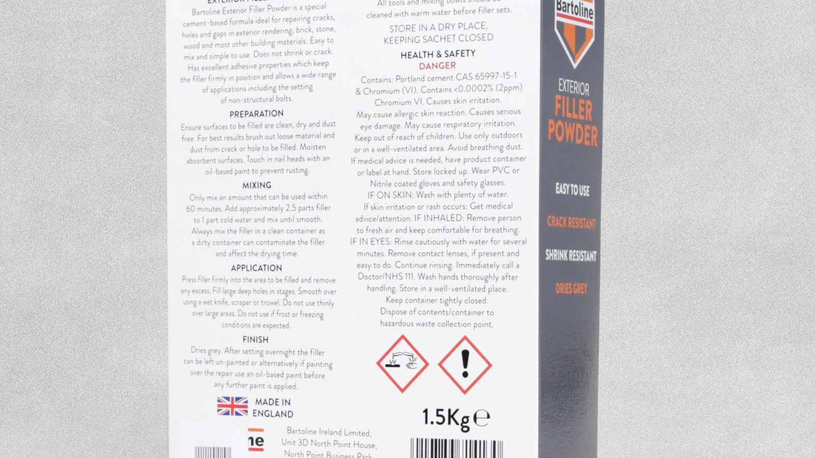 Bartoline Exterior Filler Powder Grey – 1.5KG