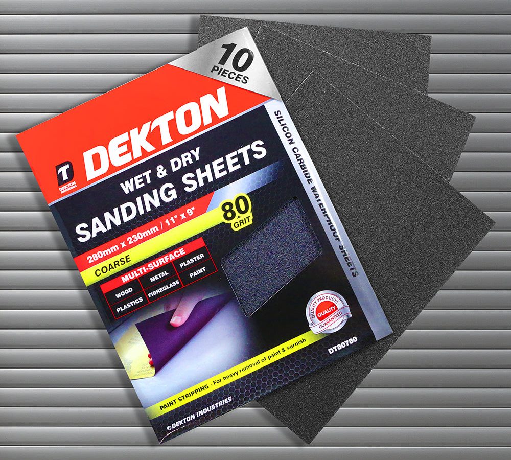 Dekton – Wet & Dry Sanding Sheets 280 x 230mm – 80 grit – 10 Pieces