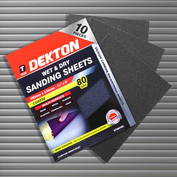 Dekton - Wet & Dry Sanding Sheets 280 x 230mm - 80 grit - 10 Pieces