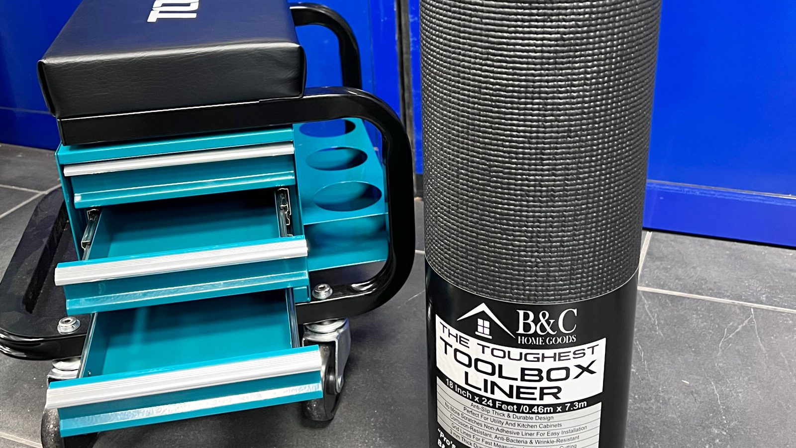 B&C Home Goods Toolbox Liner 18″ x 24′  – Black Roll