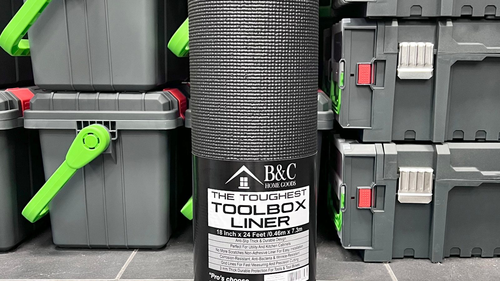 B&C Home Goods Toolbox Liner 18″ x 24′  – Black Roll