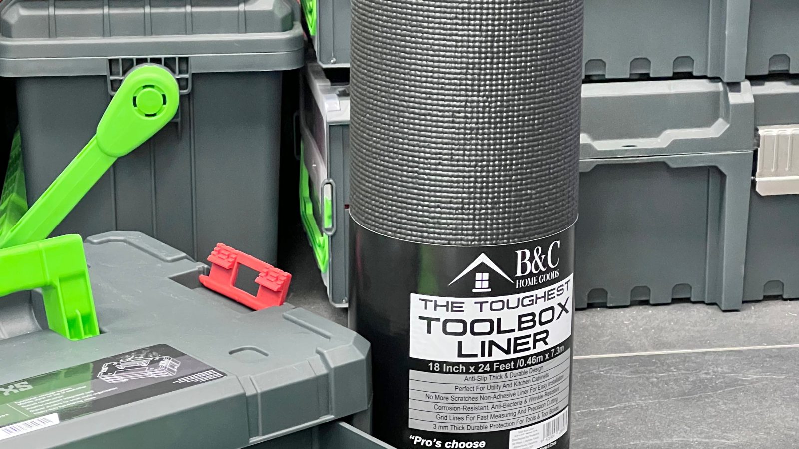 B&C Home Goods Toolbox Liner 18″ x 24′  – Black Roll