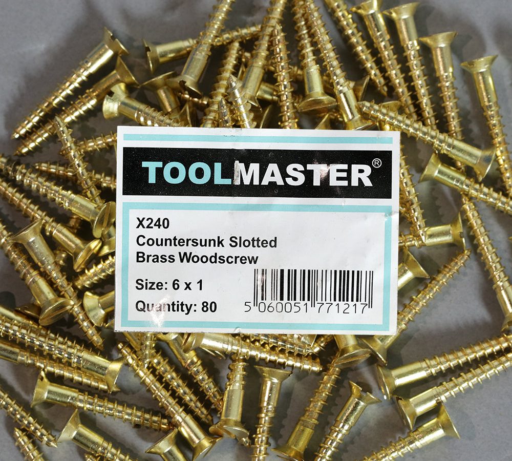 Toolmaster Countersunk Slotted Brass Wood Screw 6 x 1