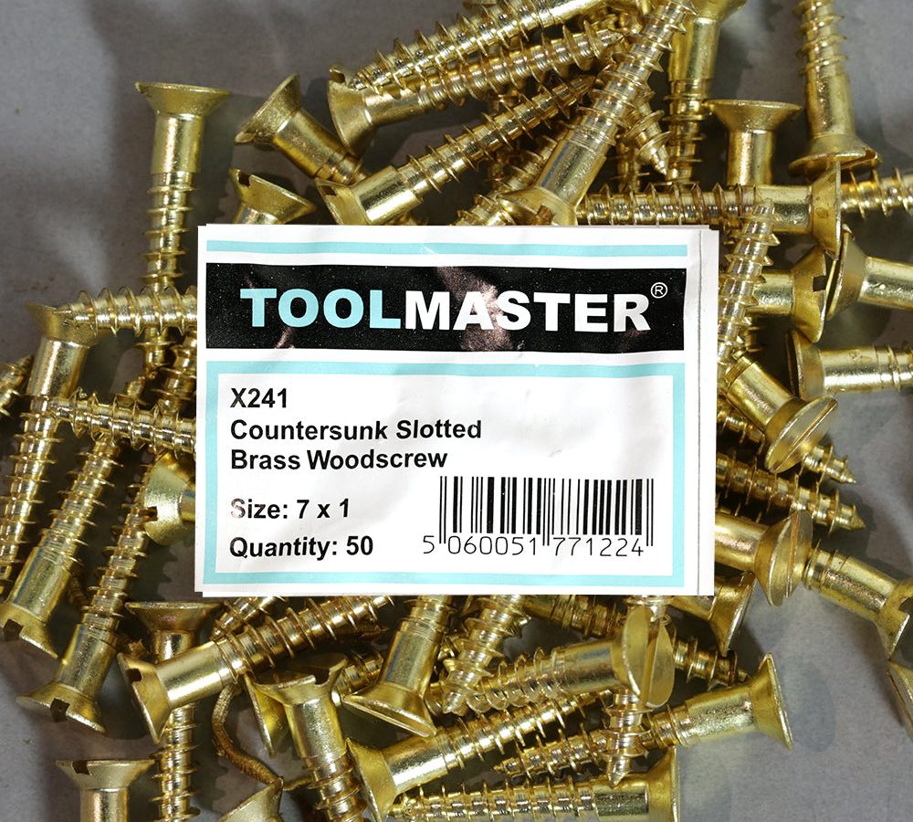 Toolmaster Countersunk Slotted Brass Wood Screw 7 x 1