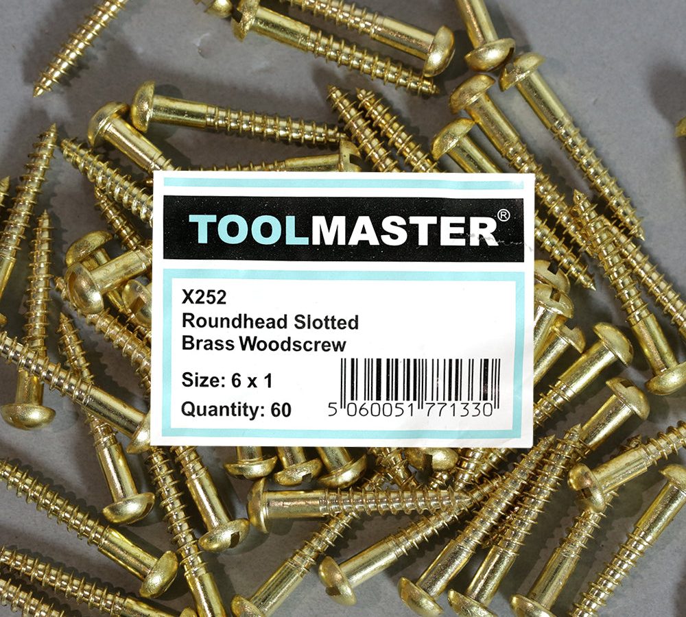 Toolmaster Roundhead Slotted Brass Wood Screw 6 x 1