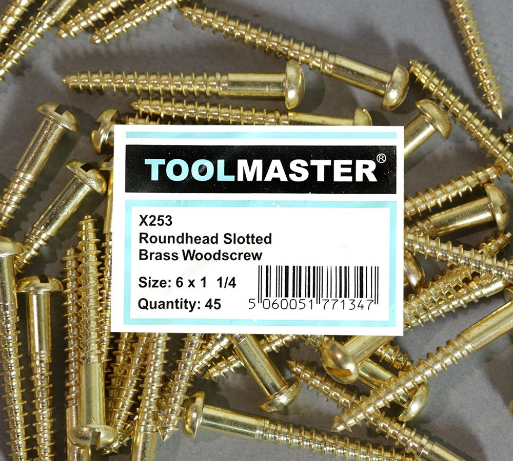Toolmaster Roundhead Slotted Brass Wood Screw 6 x 1 1/14