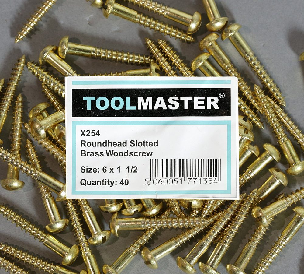 Toolmaster Roundhead Slotted Brass Wood Screw 6 x 1 1/2