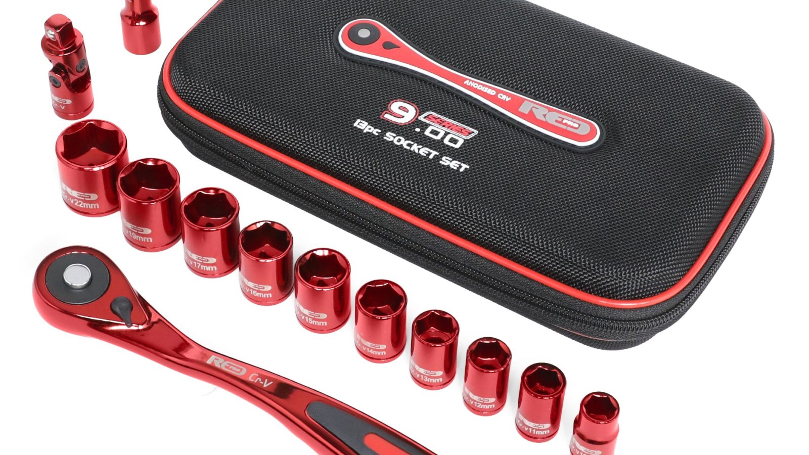 Red Pro Tools 13pc Socket Set 3/8″ Drive (9.00 Series) – Red