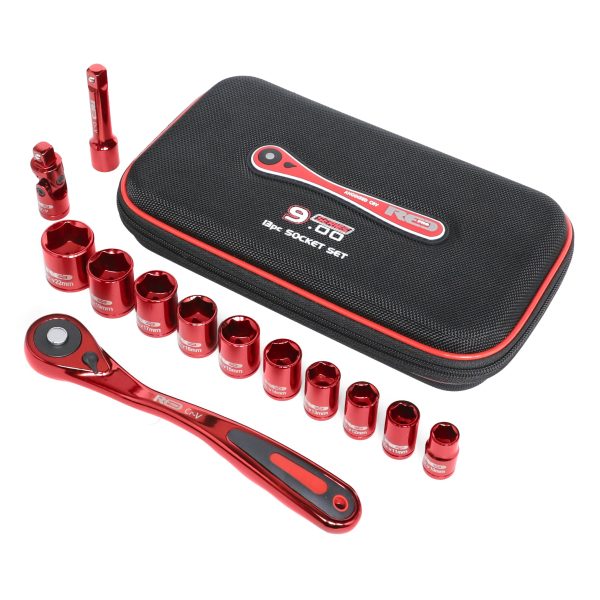 Red Pro Tools 13pc Socket Set 3/8" Drive (9.00 Series) - Red