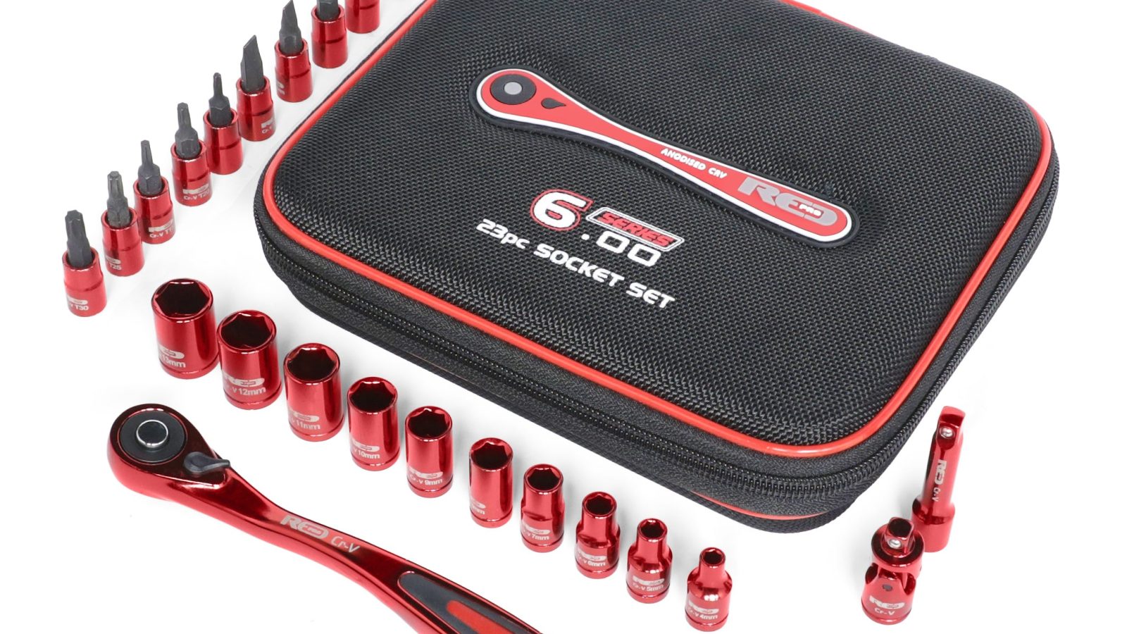 Red Pro Tools 23pc Socket Set 1/4″ Drive (6.00 Series) – Red