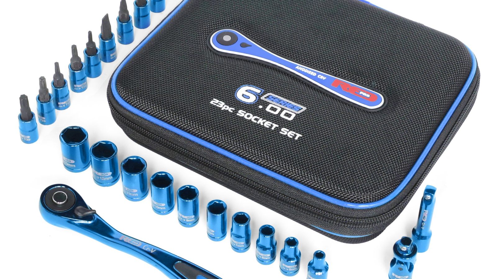 Red Pro Tools 23pc Socket Set 1/4″ Drive (6.00 Series) – Blue